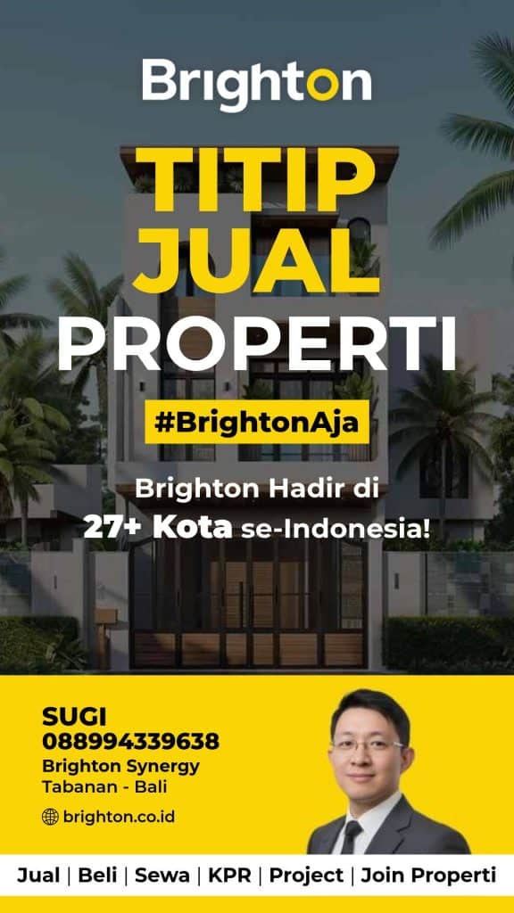 Brighton property sale poster with tropical background and agent contact info.